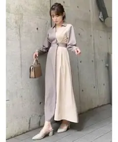 dazzlin バイカラーシャツフレアワンピース