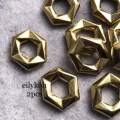2個/ ゴールド　ステンレス　ごつごつ　フープ　リング　チャーム　CH406G