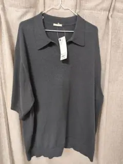 ジーユー GU ブークレニットスキッパーポロシャツ(5分袖) XL グレー