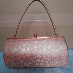 和装用バッグ ピンクゴールド花柄　筒型