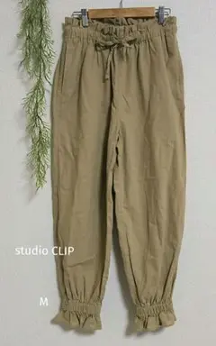 studio CLIP リネン　麻　綿　ベージュ M ワイドパンツ　ジョガー