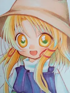 東方Project　洩矢諏訪子　手描き　イラスト　アナログ　原画　ハガキサイズ