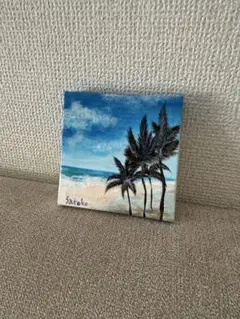ビーチとヤシの木の小型風景画