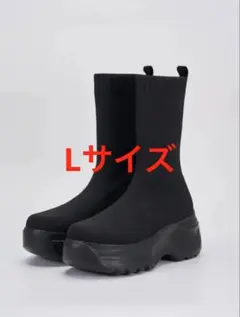 新品♡鈴木亜美さん　ショートブーツ　ニット　Lサイズ　厚底 オープントゥ ニットブーツ XS 鈴木亜美さん - メルカリ