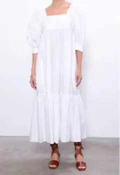 MARYAM NASSIR ZADEH ホワイトティアードドレス