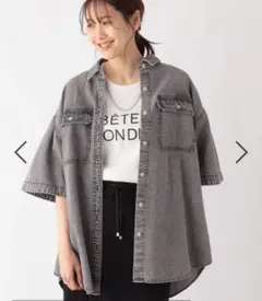 グローバルワーク GoodデニムBIGシャツ5分袖 グレー