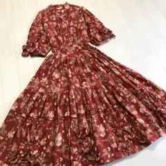 カネコイサオ 花柄 りぼんたっぷり ピンタック 開襟 ワンピース