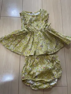 セットアップ　花柄　マスタード　80センチ