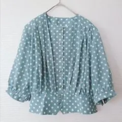 des merveilles 新品 ブラウス グリーン×ホワイト M 日本製