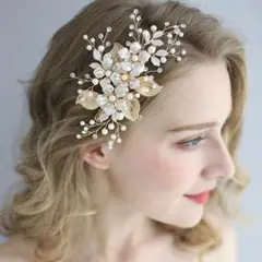 ゴールドヘッドドレス ブライダルヘアアクセサリー結婚式ウェディング
