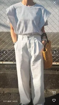 ISOOK ラッフルショルダーTシャツ ボーダー
