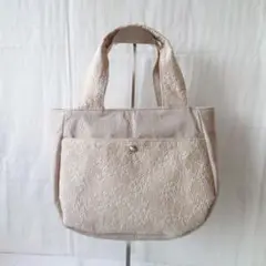 蓋付き丸底トートバッグ〜花柄刺繍生地