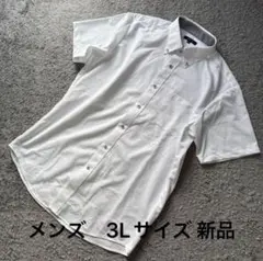 メンズ アイロン不要家庭洗濯可能伸縮性ありラクっとお手軽半袖シャツ中白3L新品