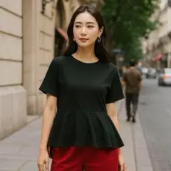 【セール品】titivate 黒 M フレアシルエット 半袖 カットソー