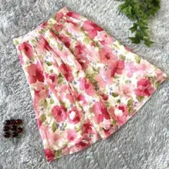 【花柄】used レディース ひざ丈 フレアスカート ピンク 古着