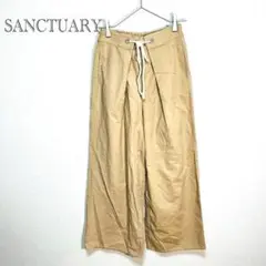 【綿麻混】 ワイドパンツ 後ろウエストゴム オールシーズン サンクチュアリ