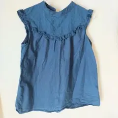 レディース服 綿100％ ブラウス フリル 青 緑 プルオーバー ノースリーブ