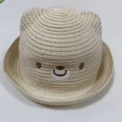 クマの顔刺繍付き麦わら帽子 44cm