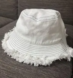 ザラ ZARA フリンジ付きホワイトバケットハット 58cm M