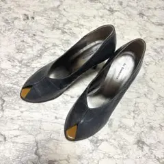 オゥバニスターAu BANNISTER美品25cm 40パンプスネイビーブルー系