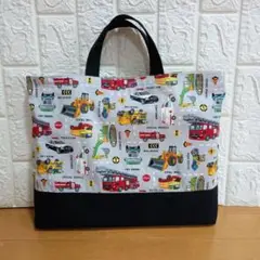 30☓40　働く車（グレー） レッスンバッグ(絵本袋)　ハンドメイド