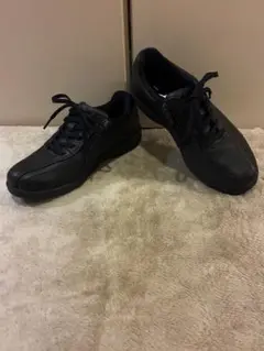 MIZUNO サイドジップ レザー スニーカー ブラック 黒 22 pedala