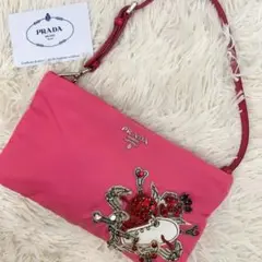 【極美品】プラダ アクセサリーポーチ サフィアーノレザー ハート 白タグ