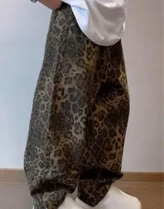 新品未使用 ヒョウ柄 コーヒー色 ワイドパンツ XL