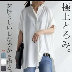 スキッパー シャツ シャツブラウス レディース トップス 半袖 とろみ ドルマン