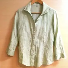 ☆ UNIQLO 麻 七分袖シャツ 黄緑 グリーン ユニクロ