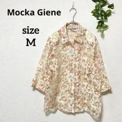 モッカジーニー 五分袖 シースルー シャツ ブラウス M オレンジ系 ゆったり