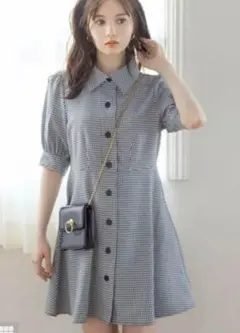 ◆新品タグ付◆GRL/ギンガムチェック　シャツワンピース【S】黒