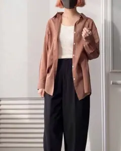 新品未使用　ユニクロ　シアーストライプシャツ　ブラウン　Mサイズ