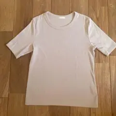 GU リブ半袖カットソー　ベージュ　L