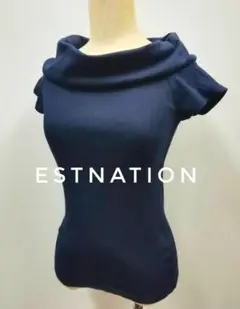 ESTNATION 濃紺 半袖トップス オフタートルカットソー 抜け感