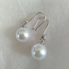 ホワイトパール シルバー フックピアス　ウェディング