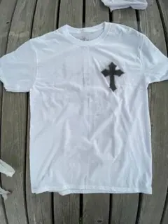 十字架 ホワイト Tシャツ M クロス・チェーンデザイン