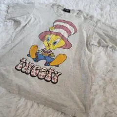 トゥイーティー　ヴィンテージ Tシャツ　90s ビッグプリント グレー M
