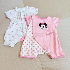 【値下げ】 ２枚セット いちご柄　ミニー　ロンパース 60サイズ