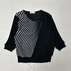 ブラック/ストライプ 五分袖トップス