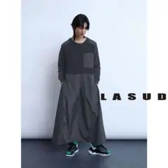 【LASUD/ラシュッド】ドッキングニットワンピース （チャコールグレー）