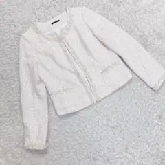 a.v.v アーヴェヴェ ツイード ジャケット オフホワイト M フリンジ