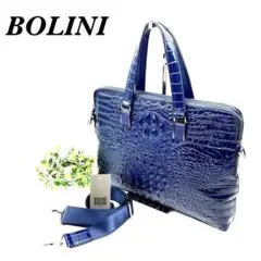 美品　BOLINI　ビジネスバック. クロコ型押し牛革　ネイビー　2way
