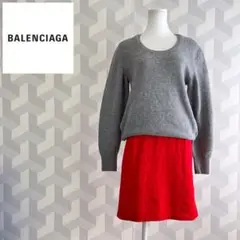 【バレンシアガ】バイカラーウール ニットワンピース グレー赤balenciaga