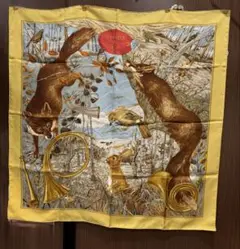 美品　希少品　エルメス　カシミヤ混シルクスカーフ　カレ90　森の狩猟 HERMES エルメス カレ90 CHASSE au BOIS 森の狩猟 シルク100