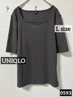 0593 UNIQLO リブスクエアネックT（5分袖） チャコール