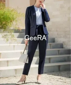 【美品】GeeRA 洗えるノーカラージャケットパンツセットアップ