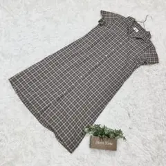【LACOSTE】ラコステ 半袖シャツワンピース チェック柄 ロゴ 刺繍 (M)