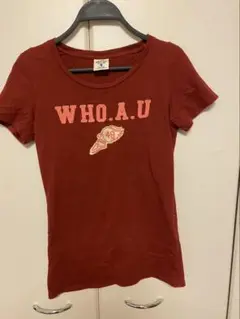 WHO.A.U 赤 プリント Tシャツ Sサイズ