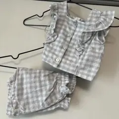 Cottoli ブルー チェック フリル付きセット80~90